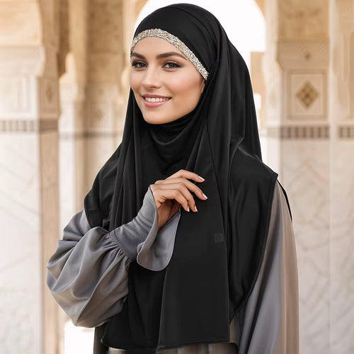 Elegant Rhinestone Instant Hijab Scarf for Women - Full Coverage Neck Turban and Hemp Face Veil with Strap Headwrap in Malaysia