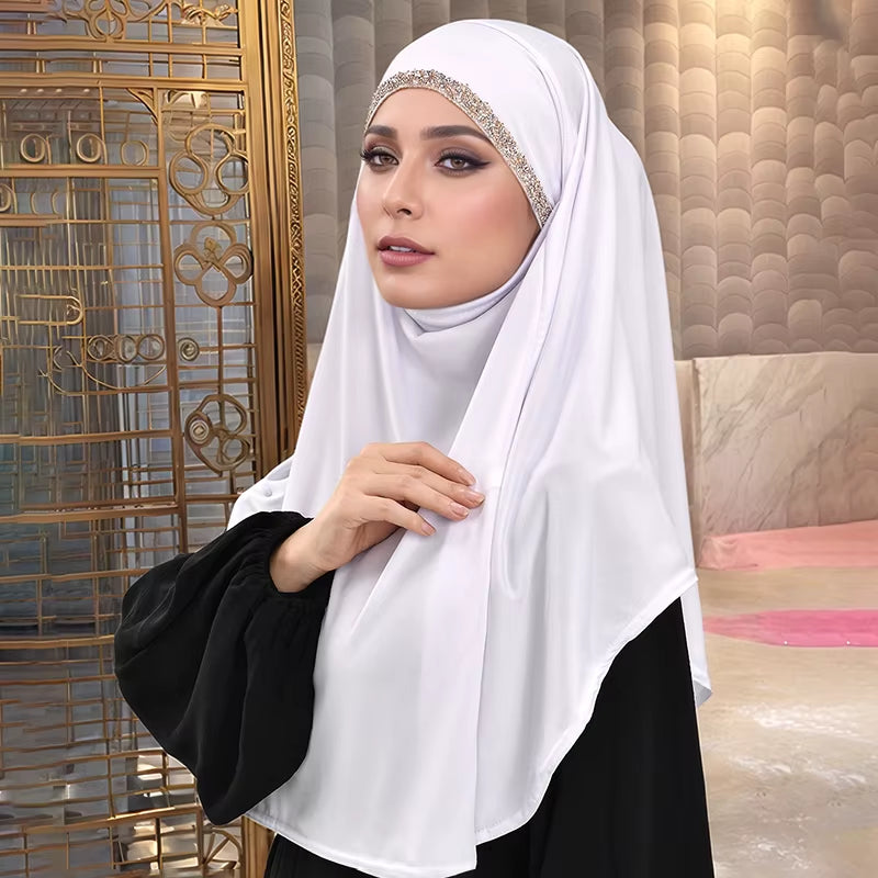 Elegant Rhinestone Instant Hijab Scarf for Women - Full Coverage Neck Turban and Hemp Face Veil with Strap Headwrap in Malaysia